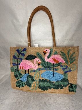 NWT Sol and Mer Embroidered Flamingo Tote Bag